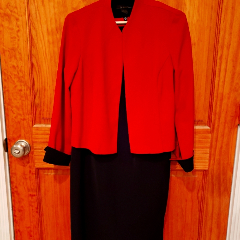 Little black dress with power red accents & jacket